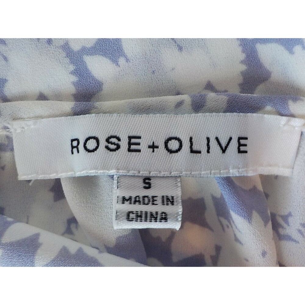 Rose Olive Women Small White Purple Floral Top Chiffon Shirred Short Sleeve - Picture 7 of 7